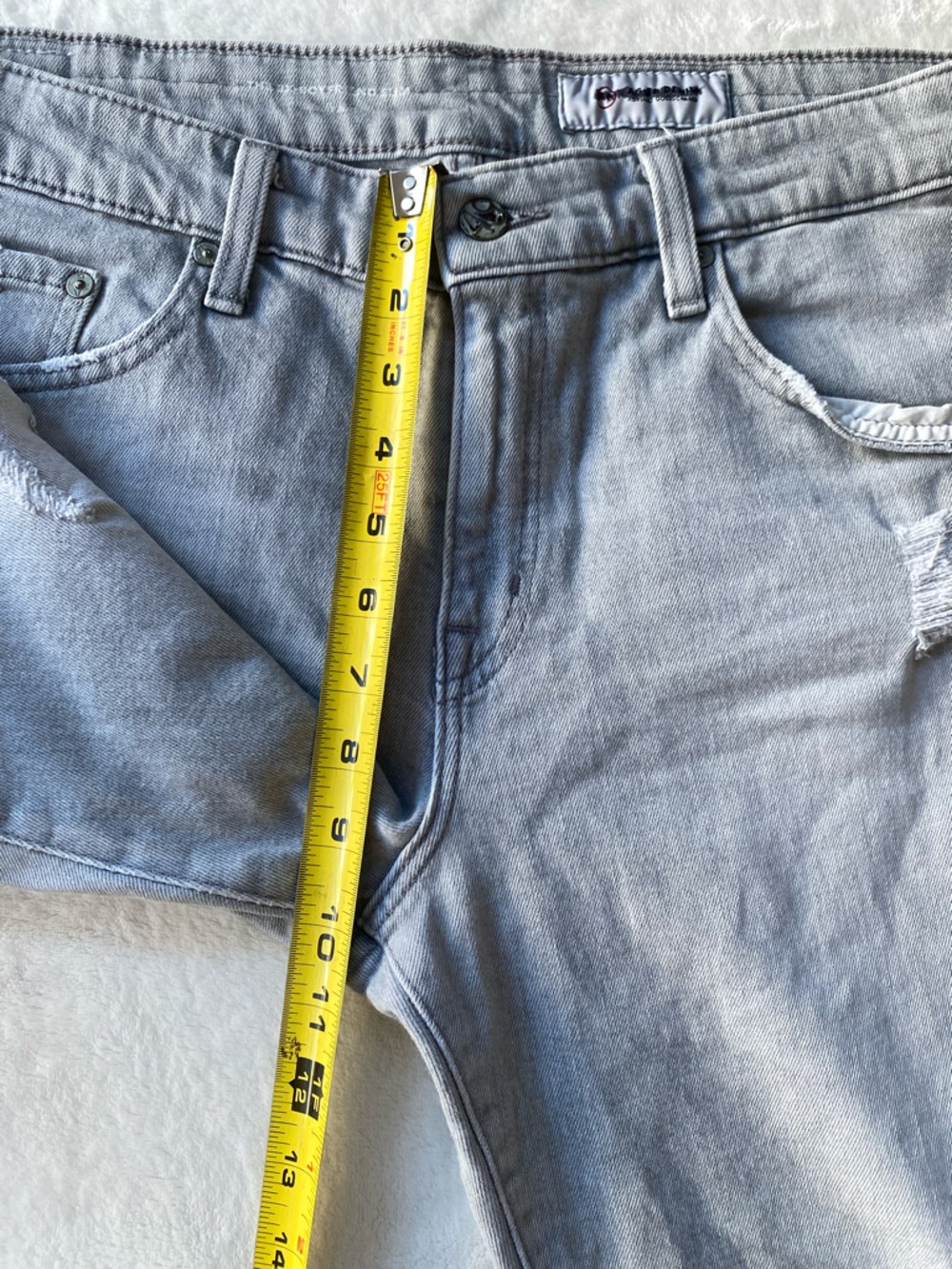 AG Adriano Goldschmied The Ex-Boyfriend Slim Distressed Jeans Raw Hem 32R Grey - Picture 3 of 12